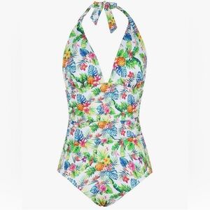 Firpearl One Piece Bathing Suit Halter Pin Up Retro Pineapple Palm Tropical 12